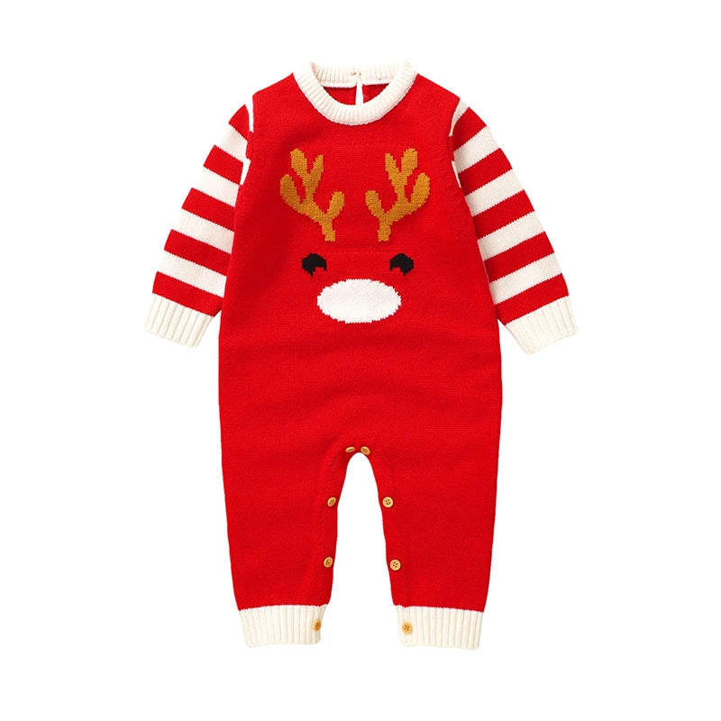 0-18m Christmas Baby Unisex Rompers Winter Reindeer Knitted Newborn Boys Girls Long Sleeve Jumpsuits One Pieces Infant Playsuits