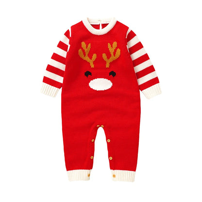 0-18m Christmas Baby Unisex Rompers Winter Reindeer Knitted Newborn Boys Girls Long Sleeve Jumpsuits One Pieces Infant Playsuits