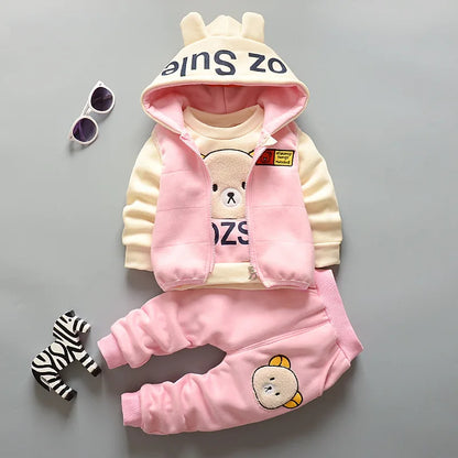Winter Cartoon Set Baby Autumn Thick Warm Suit Infant Hooded Jackets+Pullovers+Pants 3Pcs Outfits Kids Fleece Clothes