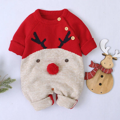 Sending Hats Baby Christmas Rompers Clothes Red Reindeer Knit Newborn Boy Girl Jumpsuits Winter Infant Kids New Year Playsuits