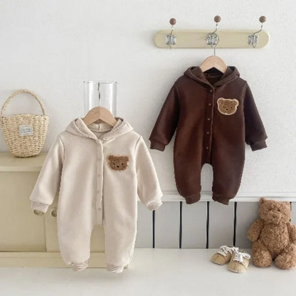 Baby Romper Hooded Jumpsuit Winter Cartoon Bear Cute Unisex Newborn Long Sleeve Outfit 0-2Y Clothing