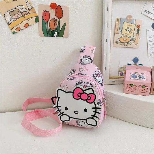 Pink Hello Kitty bag with adorable graphics, durable canvas, and adjustable straps for kids.