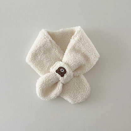 Bear Children Winter Mittens Thicken Warm Halter Baby Gloves for Girls Boys Lamb Wool Korean Kids Scarfs Baby Neck Warmer 2-6Y