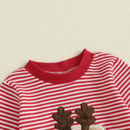 2025 Christmas Baby Boy Clothes Cotton 2Pcs Sets 0-3Y Newborn Baby Girls Reindeer Embroidery Striped Sweatshirt and Pants Outfit