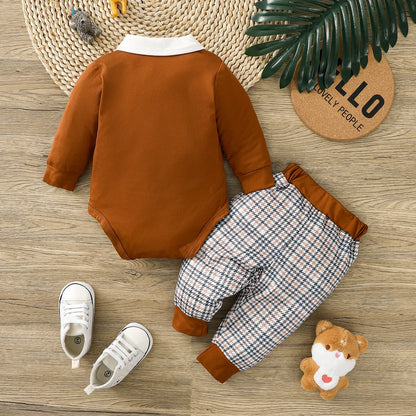 Baby Boys Bear Pattern Gentleman Style Romper Set for Infants