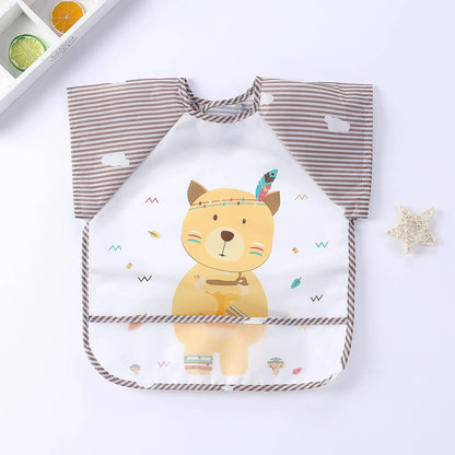 Baby Bibs Cute Colorful Cartoon Waterproof Bib Infant Eating Children Drawing Long Sleeve Pocket Apron Self Feeding Baby 0-3Y