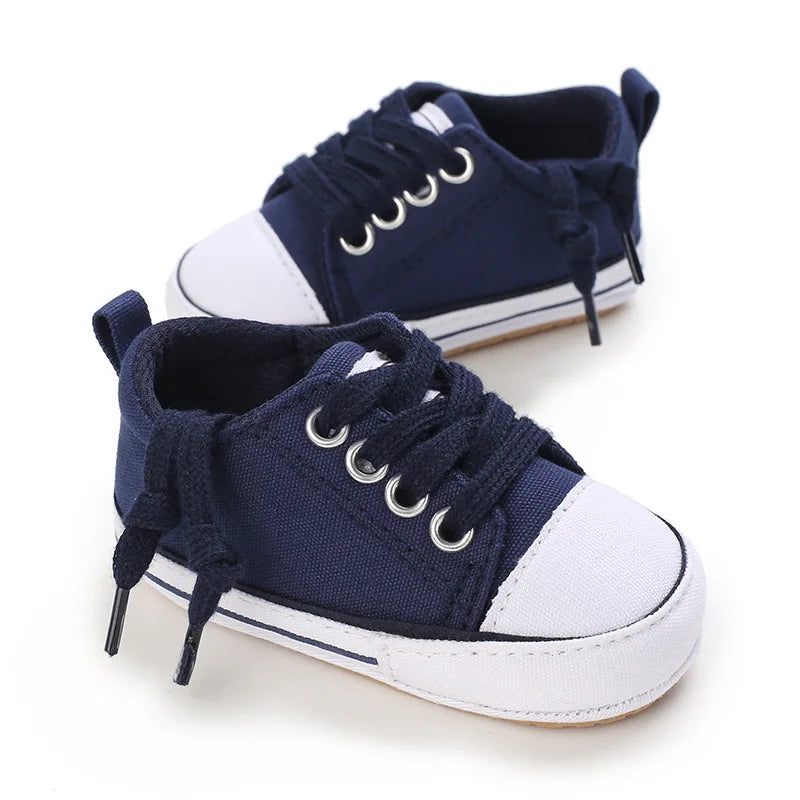 Meckior Baby Sneakers Non-slip Rubber Sole Soft Canvas Shoes