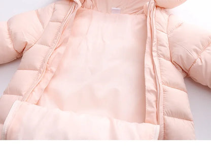 2025 Autumn Winter Baby Girls Romper Hooded Thick Cartoon Ear Cotton Baby Boys Snowsuit Newborn Jumpsuit Toddler Overalls