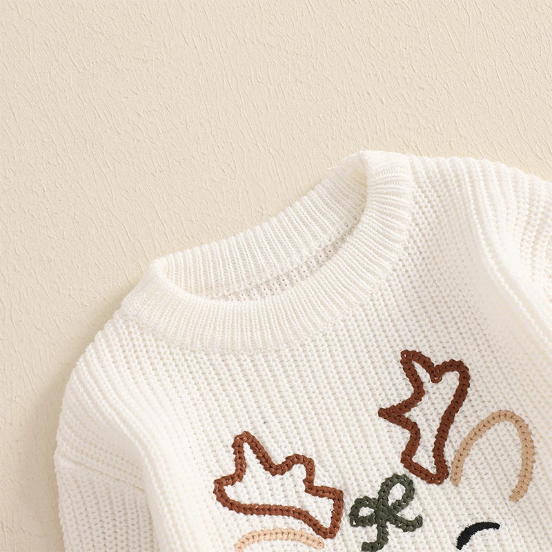 MISOWMNJOY Newborn Boy Girl Christmas Sweater Knit Baby Jumpers Cute Reindeer Head Long Sleeve Toddler Chunky Knitwear Pullover