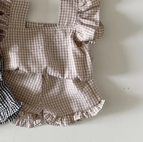 Summer Baby Plaid Clothing Set Toddler Ruffle Tee Set - BabyHaven