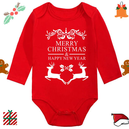 My 1st Christmas Santa Claus Elk Print Newborn Cute Long Sleeve Romper Red Cotton Baby Boys Girls Bodysuit