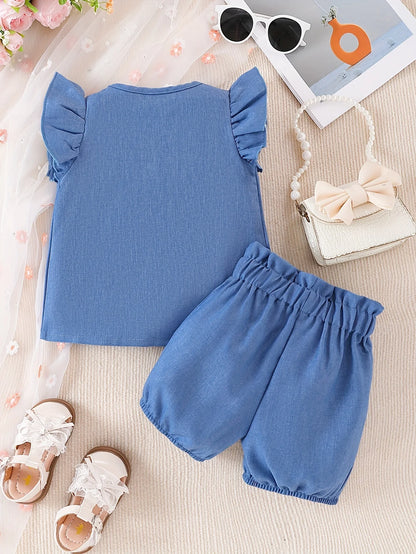 2 Sets Summer Baby Girls Casual Fashion Imitation Denim Shorts