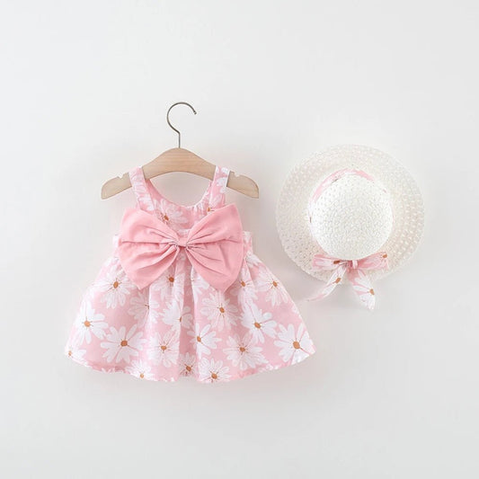 Summer Newborn Baby Clothes Toddler Girl Cotton Beach Suspender Dress and Sun Hat 2 Piece Set - BabyHaven