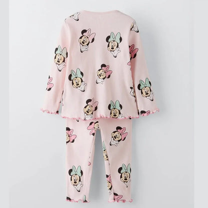 Full Print Minnie Mouse Baby Girls 2 Piece Autumn Pjs Set