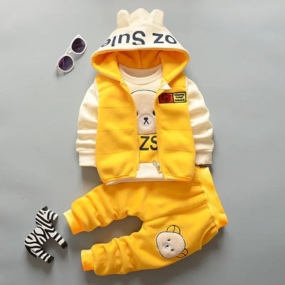 Winter Cartoon Set Baby Autumn Thick Warm Suit Infant Hooded Jackets+Pullovers+Pants 3Pcs Outfits Kids Fleece Clothes