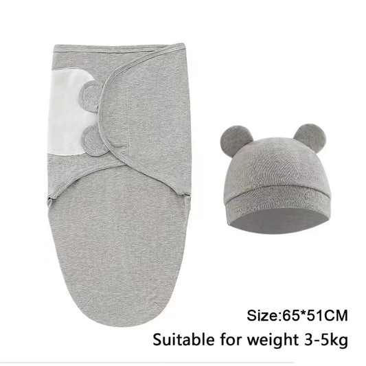 Baby Blanket Hat Set Cartoon Printed Cotton Newborn Swaddle - BabyHaven