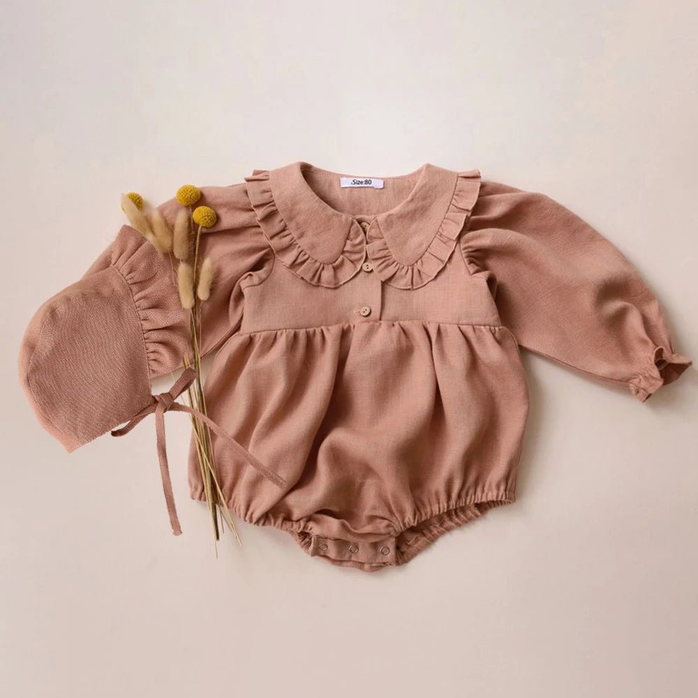 2Pcs Spring Baby Girls Playsuit With Hat Long Sleeves Newborn Romper Cotton Linen Infant Clothes - BabyHaven