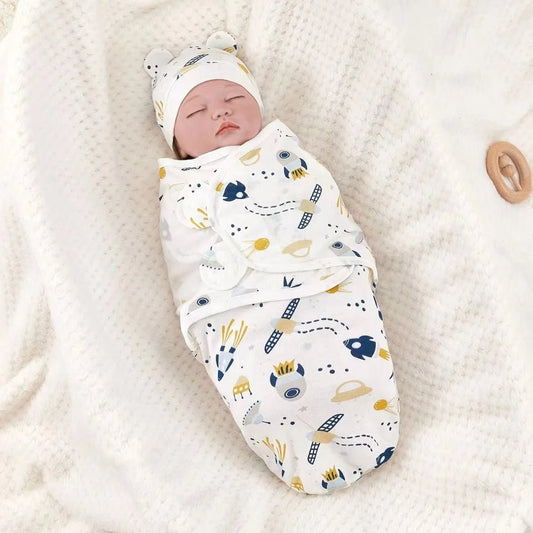 Baby Blanket Hat Set Cartoon Printed Cotton Newborn Swaddle - BabyHaven