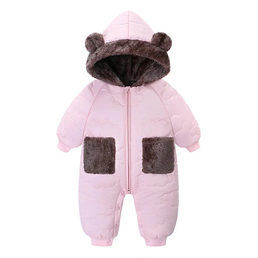 New winter new baby flannel one-piece warm cotton jacket baby plus velvet hooded 0-3 years old children's clothing