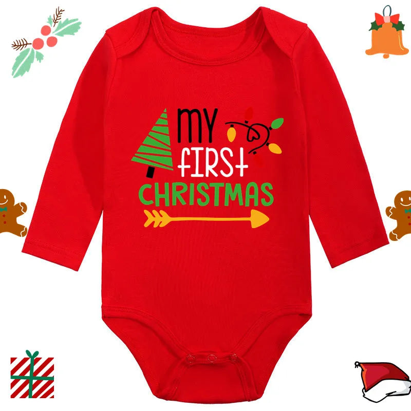 My 1st Christmas Santa Claus Elk Print Newborn Cute Long Sleeve Romper Red Cotton Baby Boys Girls Bodysuit