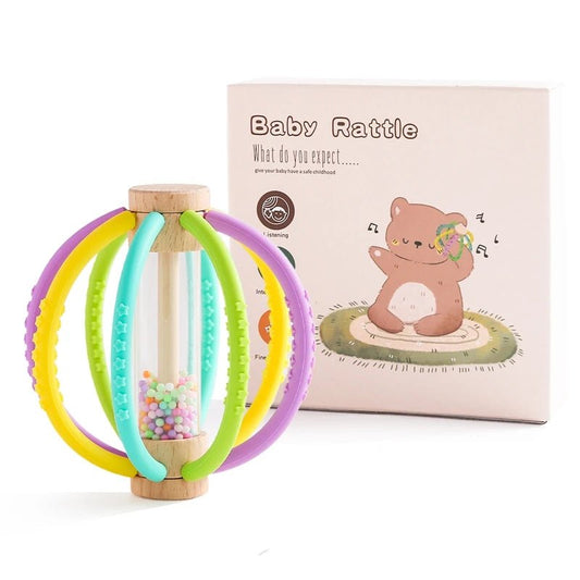 Baby Rattle Toy Wooden Rain Drum With Silicone Baby Sensory Touch Toy Newborn Dental Care Gum Anti - eating Hand Molar Stick Gif - BabyHaven