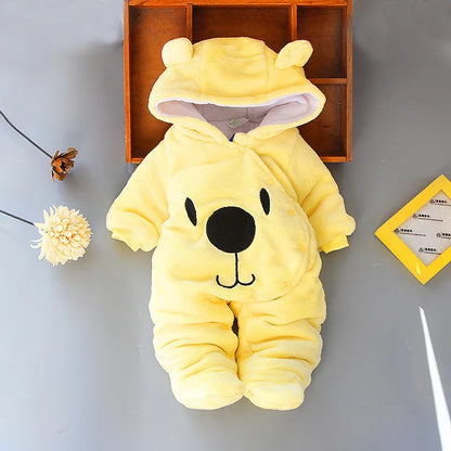 2025 Autumn Winter Baby Boy Rompers Hooded Thick Cotton Newborn Jumpsuit Infant Baby Girl Overalls Toddler New Born Coat