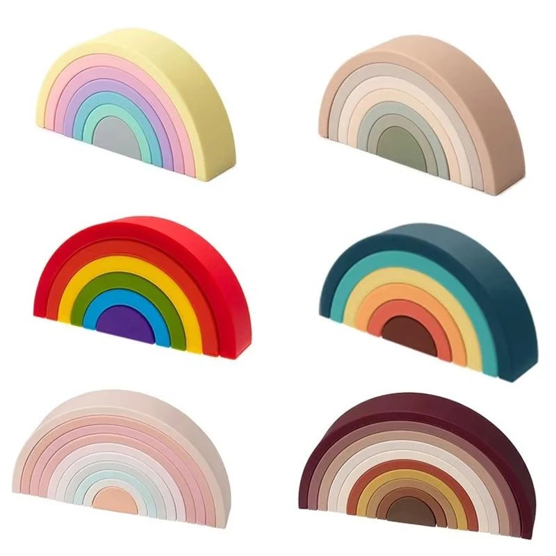 New 6 - 10pcs Baby Silicone Building Block BPA Free Rainbow Soft Block 3D Educational Montessori Toys Baby Teether Gifts - BabyHaven