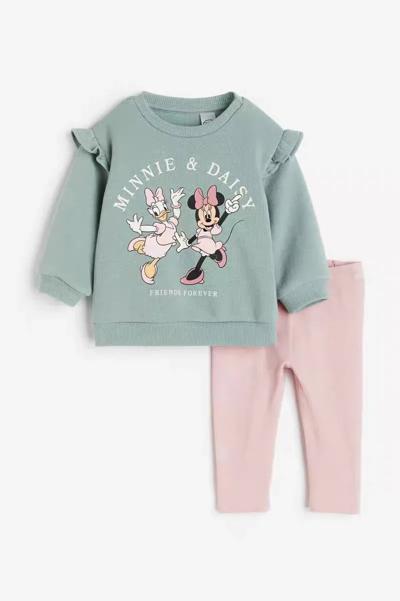 Cute Minnie Print Tops 2pcs For Girls Autumn Tracksuit Set