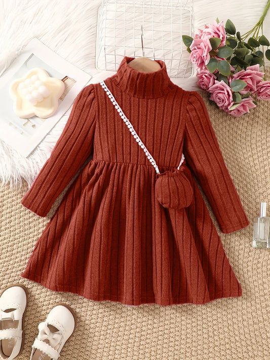 Girls' Dress With Soft Texture Fabric High Neck 4 - 7 Years - BabyHaven