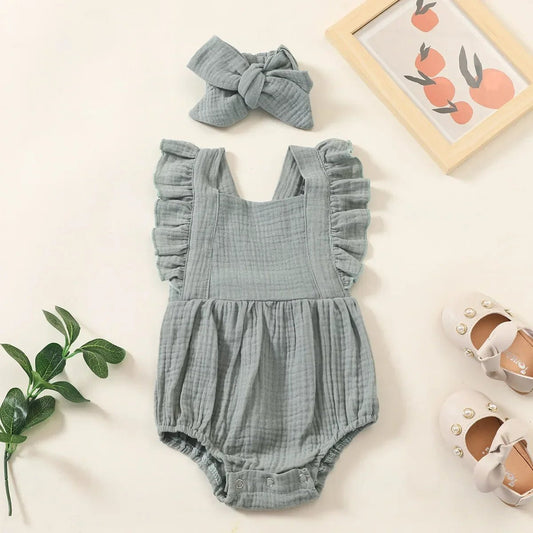 Summer Newborn Infant Baby Girls Romper Headband Outfit - BabyHaven