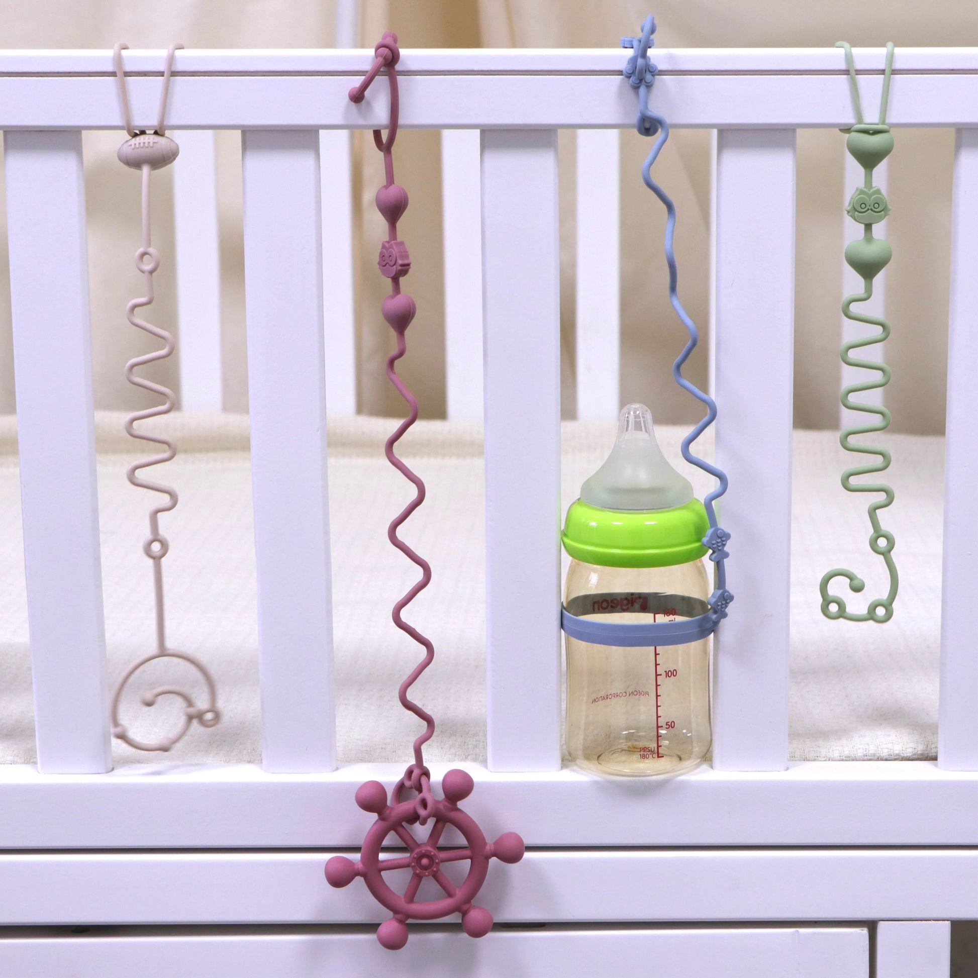 4PCS Adjustable Silicone Pacifier Chain Teether Toys Suitable for High Chair Crib Baby Gifts Beige - BabyHaven