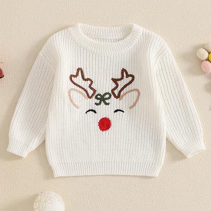 MISOWMNJOY Newborn Boy Girl Christmas Sweater Knit Baby Jumpers Cute Reindeer Head Long Sleeve Toddler Chunky Knitwear Pullover