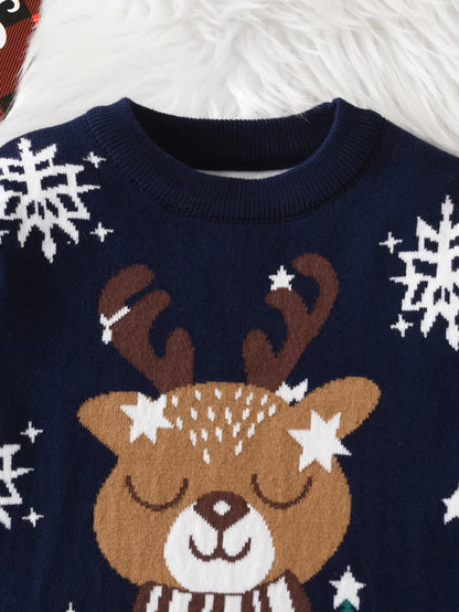 Boys and girls Christmas reindeer sweater long sleeved pullover suitable for parties, daily spring, autumn, winter