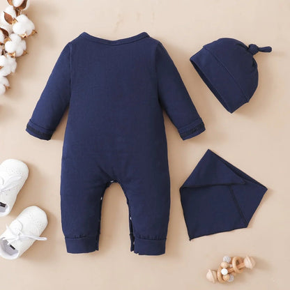0 - 12 Months Newborn Baby Boy Bodysuit Long Sleeve Letter Print Jumpsuit and Hat Fashion Cute Daily Wear - BabyHaven