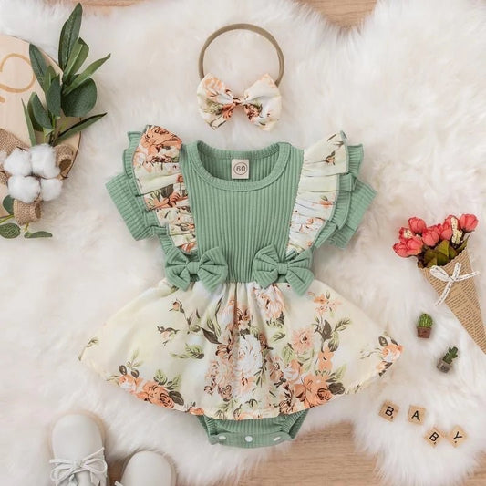 Summer Baby Girl Dress With Bowknot Striped Jumpsuit - BabyHaven