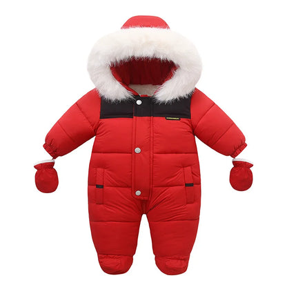Winter Newborn Girls Romper Cotton Padded Faux Fur Kids Baby Girls Down Jackets Warm Fleece Infant Girls Jumpsuit Toddler Outfit