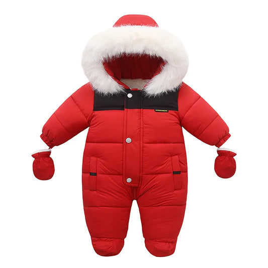 Winter Newborn Girls Romper Cotton Padded Faux Fur Kids Baby Girls Down Jackets Warm Fleece Infant Girls Jumpsuit Toddler Outfit