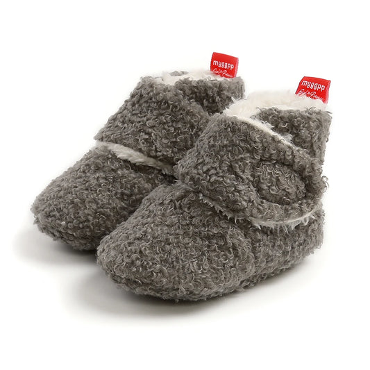 Infant Baby Boy Girl Cozy Fleece Bootie Newborn Stay On Slipper Winter Warm Gripper Non-Slip Crib Shoes
