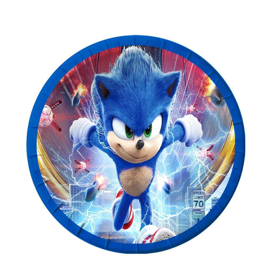 Cartoon Sonics Party Supplies Disposable Plates Tablecloth Cake Topper Banner for Kids Birthday Decor - BabyHaven
