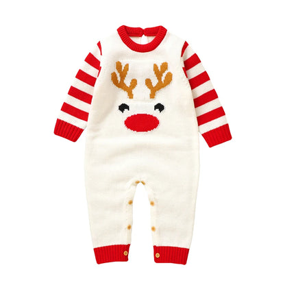 0-18m Christmas Baby Unisex Rompers Winter Reindeer Knitted Newborn Boys Girls Long Sleeve Jumpsuits One Pieces Infant Playsuits
