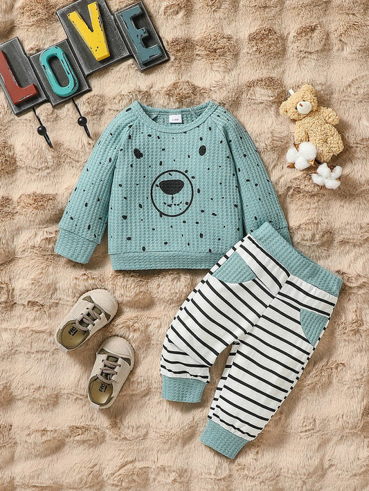 Baby Long Sleeve Waffle Cute All Seasons Plaid Pantsuits - BabyHaven
