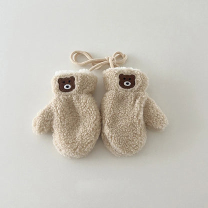 Bear Children Winter Mittens Thicken Warm Halter Baby Gloves for Girls Boys Lamb Wool Korean Kids Scarfs Baby Neck Warmer 2-6Y