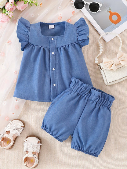 2 Sets Summer Baby Girls Casual Fashion Imitation Denim Shorts