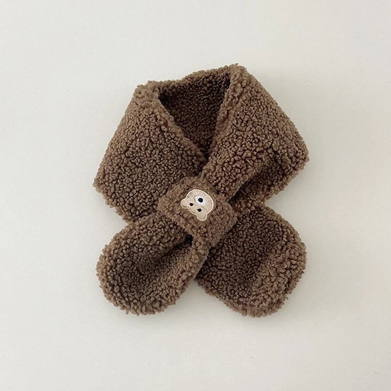 Bear Children Winter Mittens Thicken Warm Halter Baby Gloves for Girls Boys Lamb Wool Korean Kids Scarfs Baby Neck Warmer 2-6Y