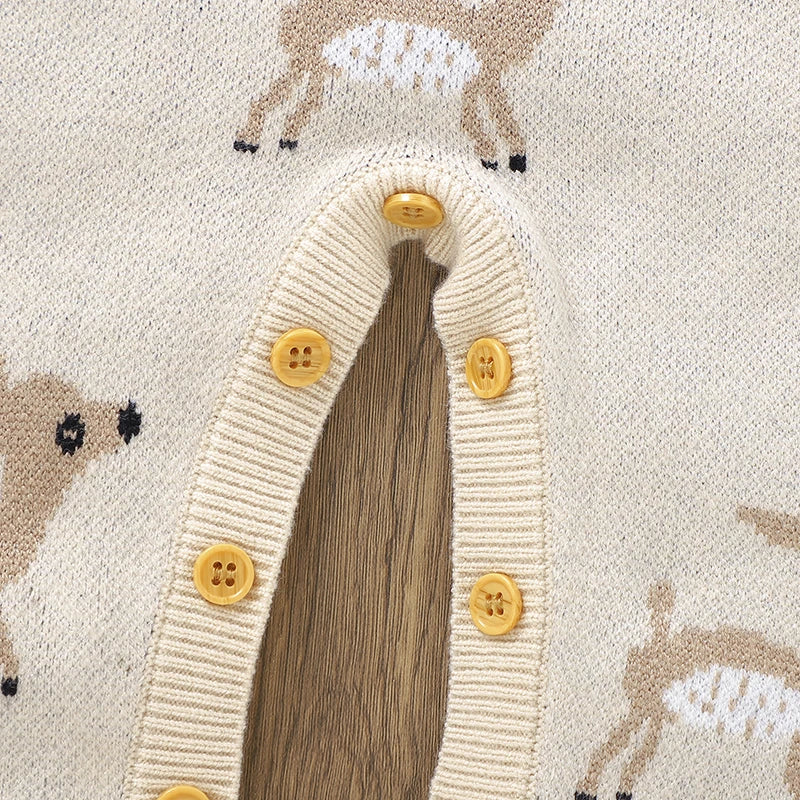 Autumn Baby Rompers for Newborn Boys Girls Cute Reindeer Knit Jumpsuits Playsuits 0-18m Winter Infant Long Sleeve Outfit Clothes