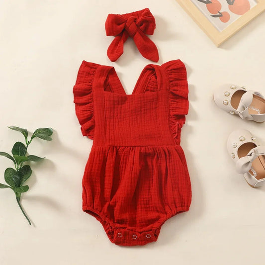 Summer Newborn Infant Baby Girls Romper Headband Outfit - BabyHaven
