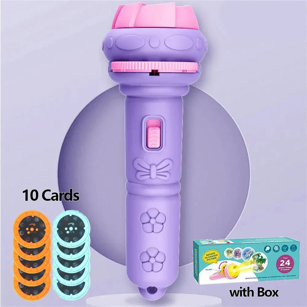 10 Cards Cartoon Projection Flashlight 80 Patterns Toy