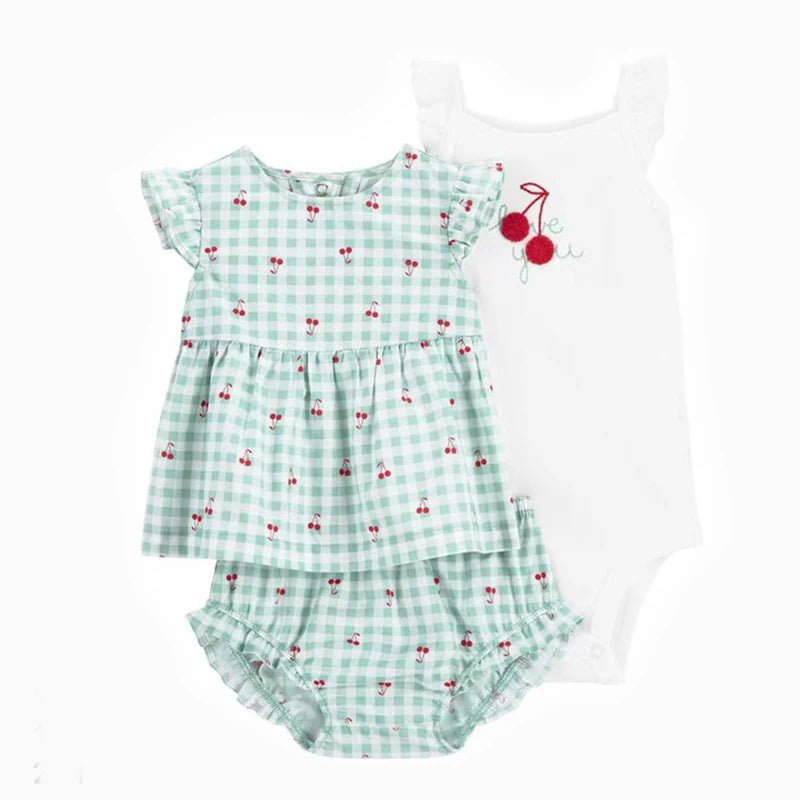 Summer Baby Girls Clothes Set Cotton Flower Fashion Infant Outfits 3Pcs - BabyHaven