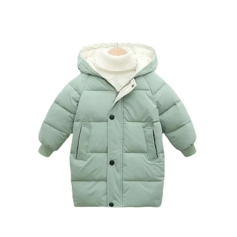 1pcs Boys Girls Cotton-Padded Coats Kids Long Down Autumn Winter Teen Cotton Clothes Outerwear Big Children Thicken Warm Jacket
