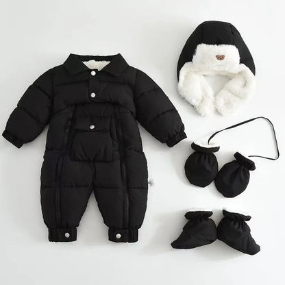 Winter Newborn Baby Snowsuit 2025 New Warm Infant Oneies Suit Include Hat, Gloves, Foot Cover Thicken Children Set 0-18 Months